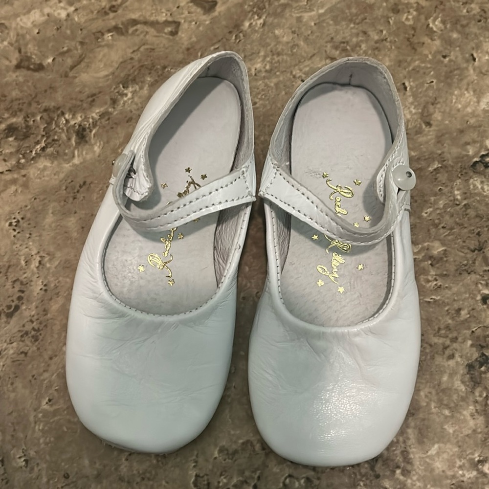 Rachel Riley Button Strap Slippers White size 24 Excellent condition.